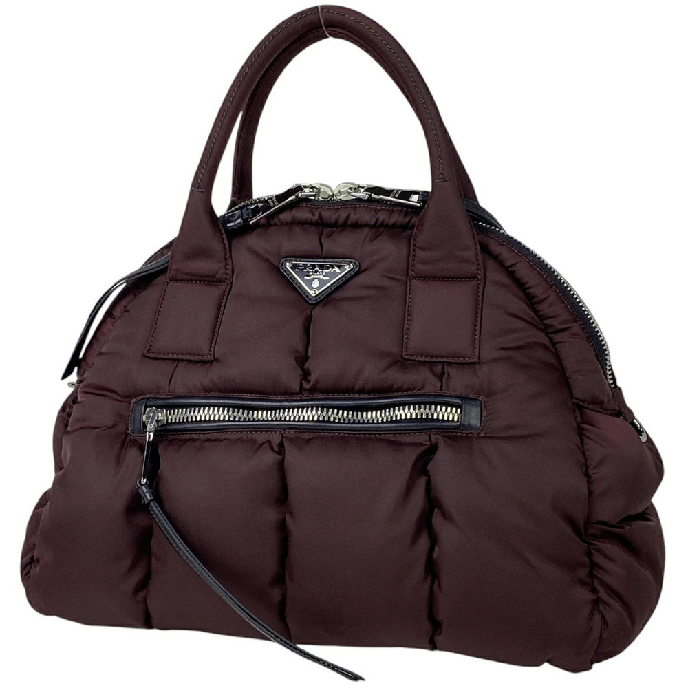 Prada Tessuto Bomber Handbag Shoulder Bag Logo Plate Purple